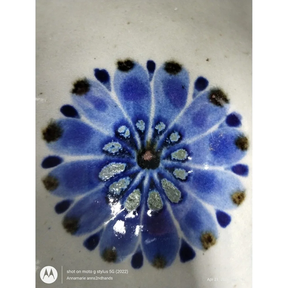 Vintage Tonala Mexico Pottery Ladle Blue Floral‎ Rustic Wall Decor